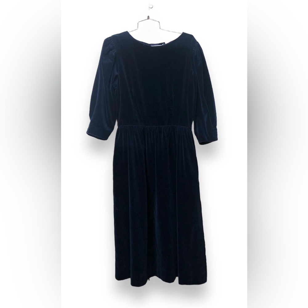 Vintage Lanz Originals Blue Velvet Cottagecore Dress Size 11-12